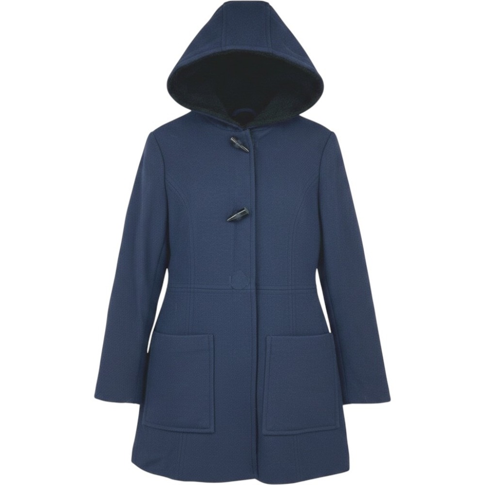 Jessica Simpson Wool Blend Duffle Coat Womens L Navy Blue Toggle Hooded Classic